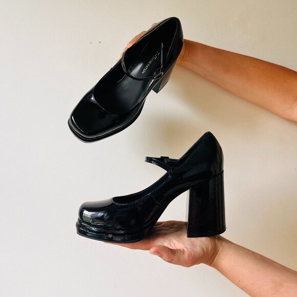 BCBG Patent Leather Square Toe Block Heel Platform Mary Janes - Picture 6 of 8